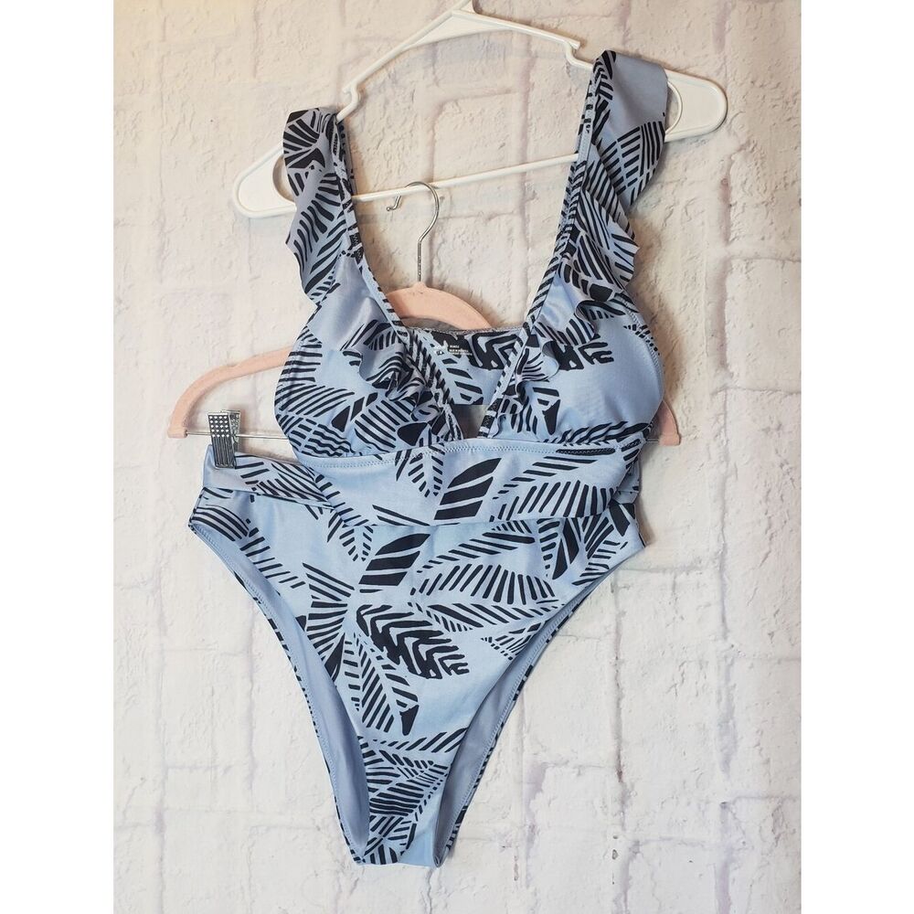 AERIE 2 PC  Bikini Swimsuit M/L Triangle Top High Cut Bottoms